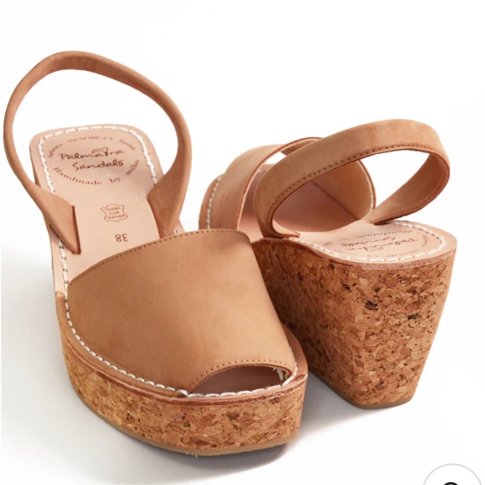 Tan Nubuck Cork Espadrille Wedge Slingback - Picture 3 of 16